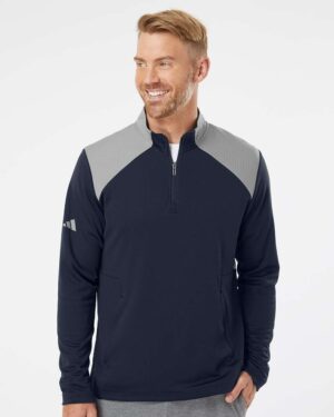 Adidas Men's Textured Mixed Media Quarter-Zip Pullover - Image 10