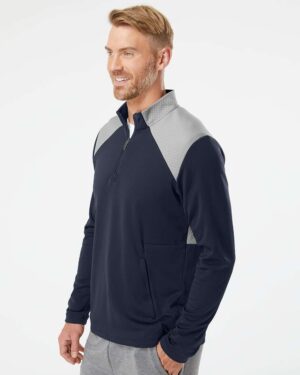 Adidas Men's Textured Mixed Media Quarter-Zip Pullover - Image 11