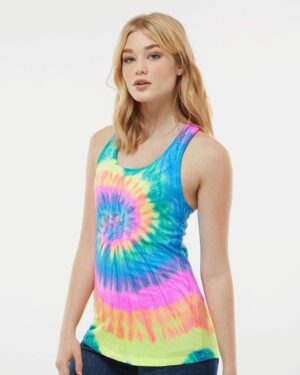 Colortone Women's Tie-Dyed Racerback Tank Top - Image 29