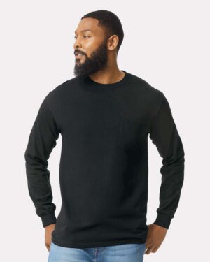 Gildan Unisex Ultra Cotton® Long Sleeve Pocket T-Shirt - Image 4