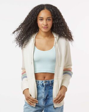 MV Sport Women's Striped Sleeves Full-Zip Hooded Sweatshirt - Image 16