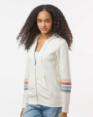 MV Sport Women's Striped Sleeves Full-Zip Hooded Sweatshirt - Image 17