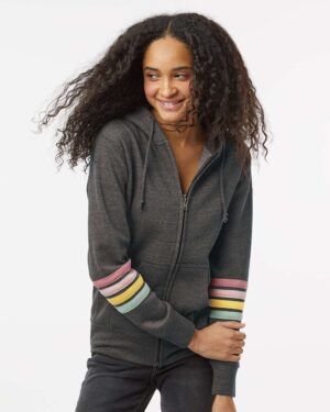 MV Sport Women's Striped Sleeves Full-Zip Hooded Sweatshirt - Image 4