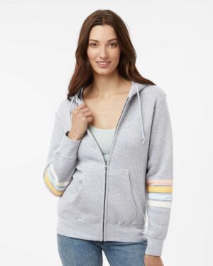 MV Sport Women's Striped Sleeves Full-Zip Hooded Sweatshirt - Image 10