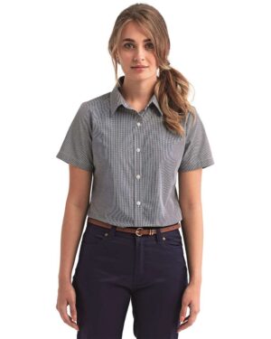 Artisan Collection by Reprime Women's Microcheck Gingham Short Sleeve Cotton Dress Shirt - Image 4