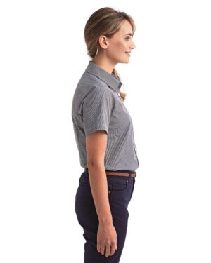 Artisan Collection by Reprime Women's Microcheck Gingham Short Sleeve Cotton Dress Shirt - Image 5