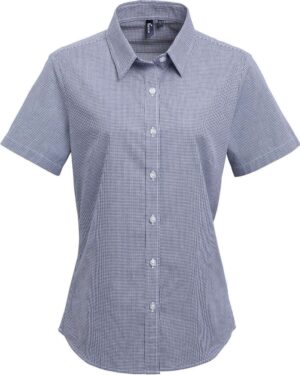 Artisan Collection by Reprime Women's Microcheck Gingham Short Sleeve Cotton Dress Shirt - Image 13
