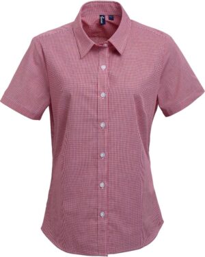 Artisan Collection by Reprime Women's Microcheck Gingham Short Sleeve Cotton Dress Shirt - Image 19