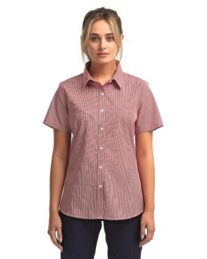 Artisan Collection by Reprime Women's Microcheck Gingham Short Sleeve Cotton Dress Shirt - Image 22