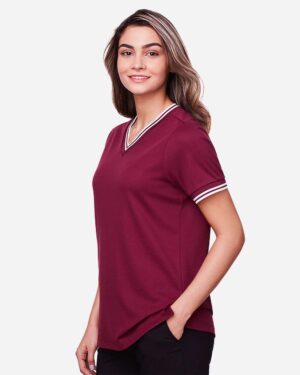 Devon & Jones Women's CrownLux Performance® Plaited Tipped V-Neck Shirt - Image 9