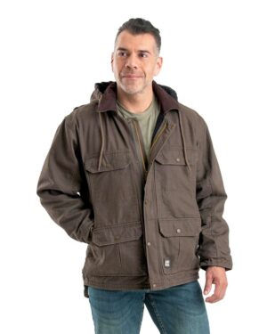 Berne Apparel Men's Heartland Washed Duck Zip-Off Hooded Coat - Image 4
