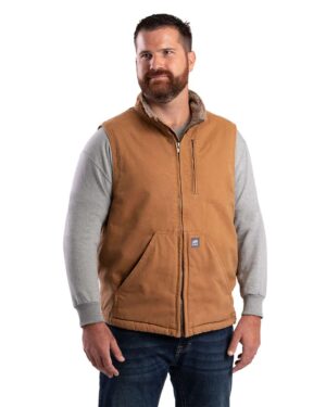 Berne Apparel Men's Heartland Sherpa-Lined Washed Duck Vest - Image 6