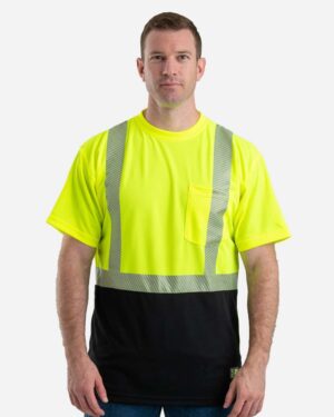 Berne Apparel Men's Hi-Vis Class 2 Color Blocked Pocket T-Shirt - Image 3