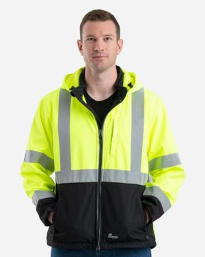 Berne Apparel Men's Hi-Vis Class 3 Hooded Soft Shell Jacket - Image 3
