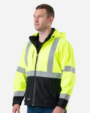 Berne Apparel Men's Hi-Vis Class 3 Hooded Soft Shell Jacket - Image 4