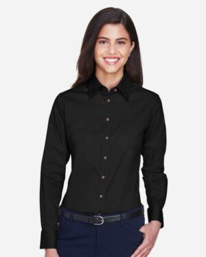 Harriton Women's Easy Blend™ Long Sleeve Twill Dress Shirt with Stain-Release - Image 3