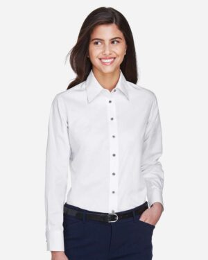 Harriton Women's Easy Blend™ Long Sleeve Twill Dress Shirt with Stain-Release - Image 63