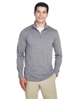 UltraClub Men's Cool & Dry Heathered Performance Quarter-Zip Pullover - Image 3