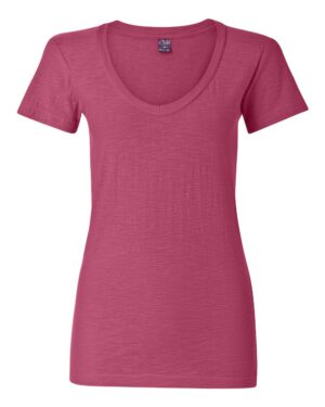 J. America Women's V-Neck Slub T-Shirt - Image 13