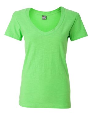 J. America Women's V-Neck Slub T-Shirt - Image 4