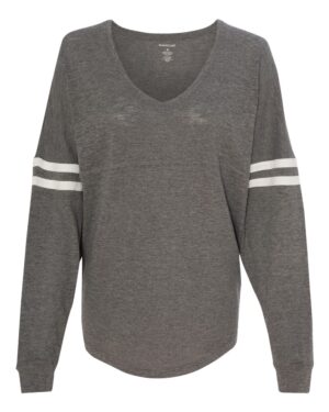 Boxercraft Women’s Slub Jersey Varsitee V-Neck Long Sleeve T-Shirt - Image 4