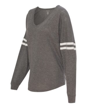 Boxercraft Women’s Slub Jersey Varsitee V-Neck Long Sleeve T-Shirt - Image 5