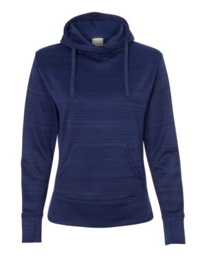 J. America Women's Odyssey Striped Performance Fleece Lapover Hooded Sweatshirt - Image 4