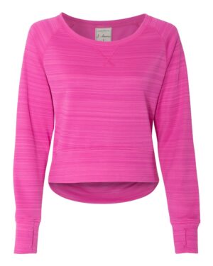 J. America Women's Odyssey Striped Performance Fleece Hi-Low Crewneck Sweatshirt - Image 3