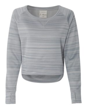 J. America Women's Odyssey Striped Performance Fleece Hi-Low Crewneck Sweatshirt - Image 4