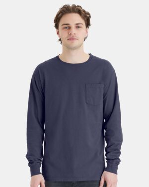 ComfortWash by Hanes Unisex Garment-Dyed Long Sleeve T-Shirt With a Pocket - Image 4