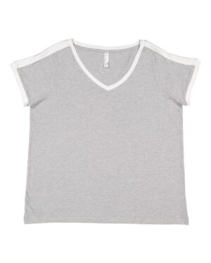 LAT Women's Curvy Retro Ringer Premium Jersey V-Neck Tee - Image 5