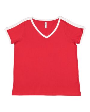 LAT Women's Curvy Retro Ringer Premium Jersey V-Neck Tee - Image 7