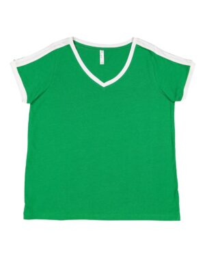 LAT Women's Curvy Retro Ringer Premium Jersey V-Neck Tee - Image 9