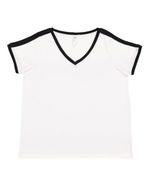 LAT Women's Curvy Retro Ringer Premium Jersey V-Neck Tee - Image 11