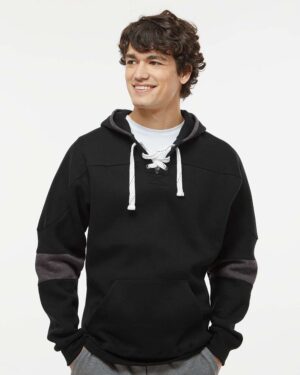 J. America Men's Sport Lace Colorblocked Fleece Hooded Sweatshirt - Image 4